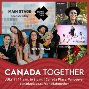 A poster promoting the Canada Together event. The poster is a collage of the event's performers.